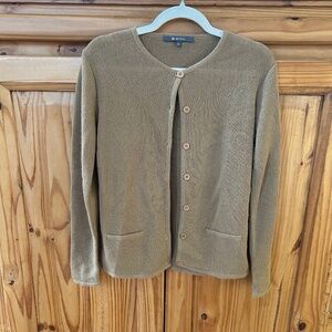 Sol Links Fitted Cardigan Sweater 100% Alpaca Made in Peru Tan Button Up Wm Md